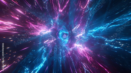 Wallpaper Mural Abstract background with blue and pink lights, forming streaks of light and a hexagonal shape in the center. Torontodigital.ca