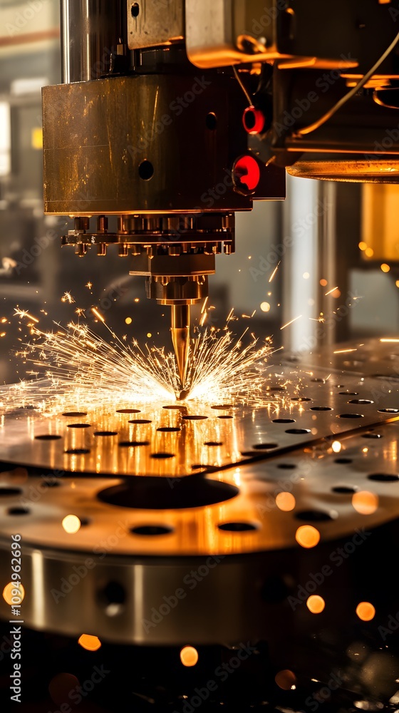 A close-up of a CNC machine cutting metal, creating sparks for precision engineering. A close-up of a CNC machine cutting metal, creating sparks for precision engineering.