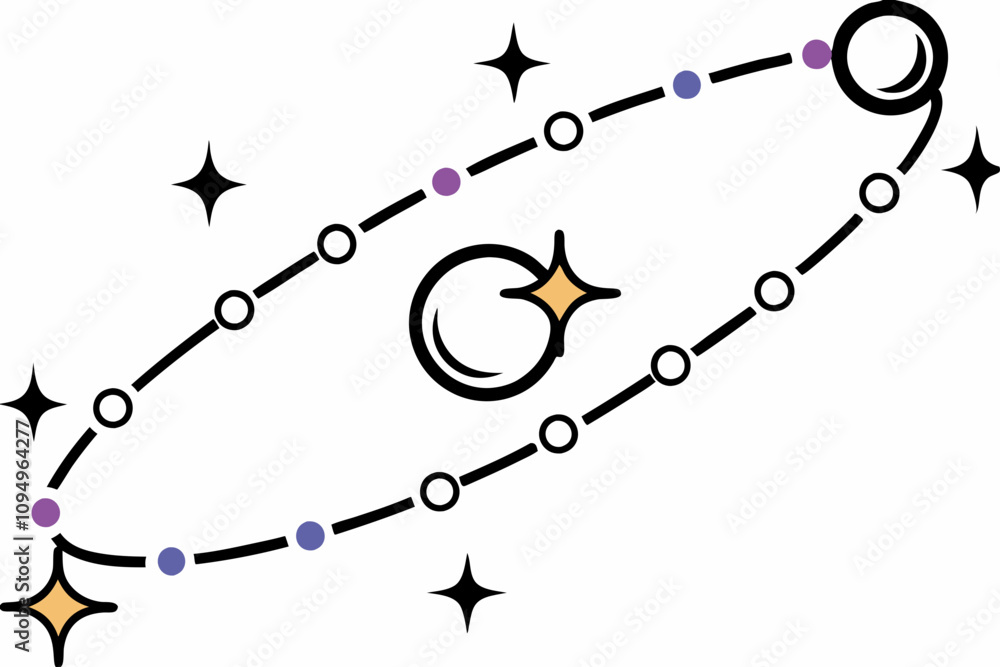 Fototapeta premium Fictional Mystical Galaxy Map Vector Design with Planets and Constellations 