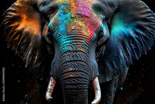 A stunning elephant portrait that captures the essence of colorful artistic expression. photo