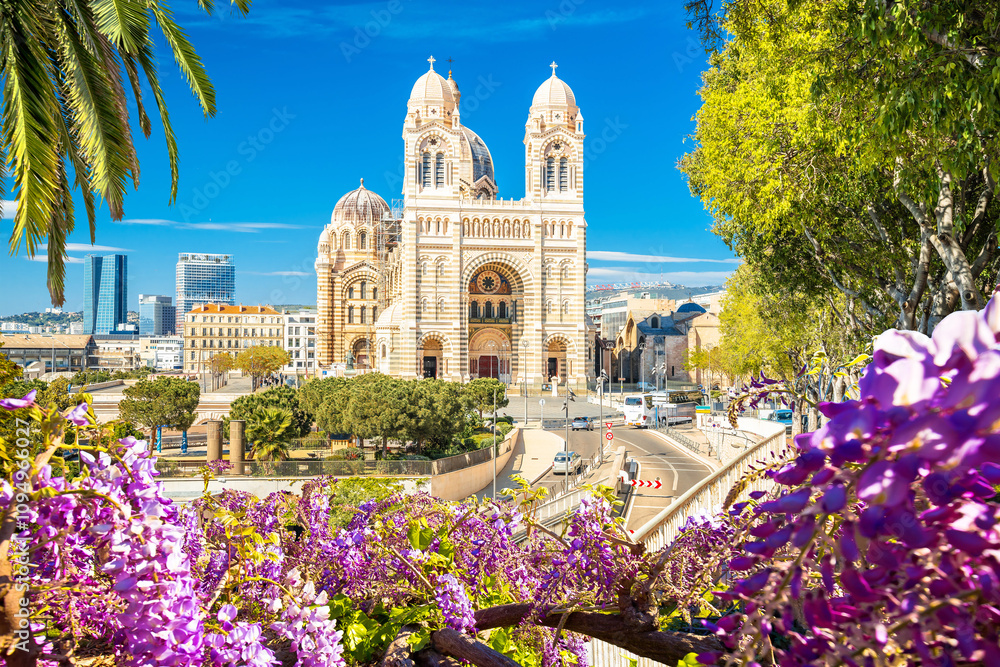 City of Marseille Cathedral view through landscape frame