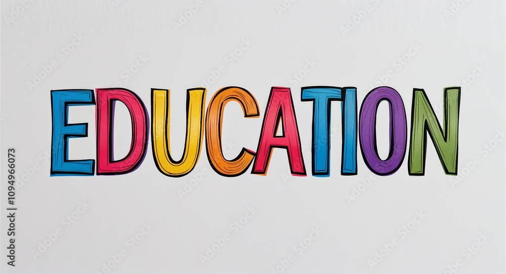 education artistic colorful style lettering on plain white background education artistic colorful style lettering on plain white background