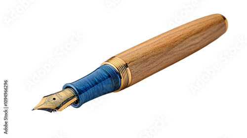 Blue and Brown Wooden Pen with Gold Accents - Realistic Image