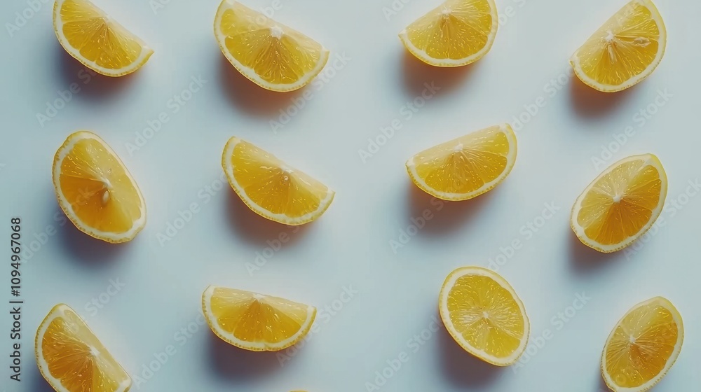 Fresh lemon slices displayed on white background food photography minimalist style bright environment aesthetic viewpoint Fresh lemon slices displayed on white background food photography minimalist style bright environment aesthetic viewpoint