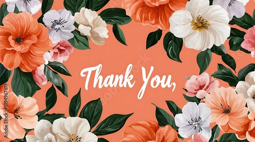 Thank you card featuring artistic celebration elements. A soft floral background with the words "Thank You" in elegant script, conveying gratitude and appreciation.