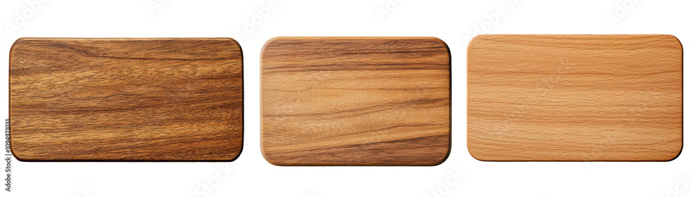 Three wooden cutting boards showcasing unique textures and colors for culinary use. transparent background. Three wooden cutting boards showcasing unique textures and colors for culinary use. transparent background.