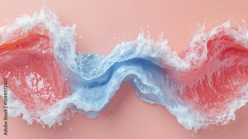 Fototapeta premium Colorful waves in pink and blue create a dynamic visual against a pastel background
