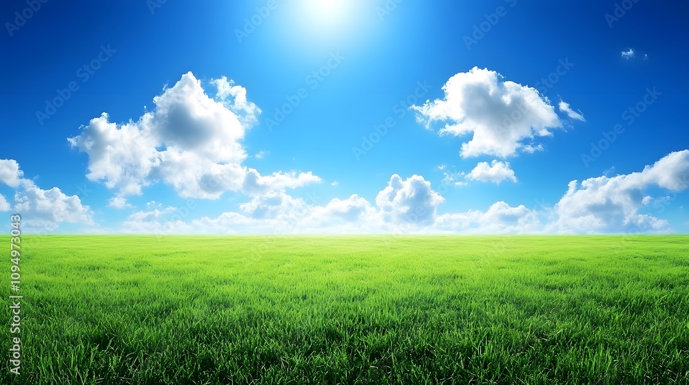 Green fields without people, clear air during the day, clear sky, beautiful white clouds floating around, giving a sense of openness, freshness, suitable for use as a background, with plenty of space. Green fields without people, clear air during the day, clear sky, beautiful white clouds floating around, giving a sense of openness, freshness, suitable for use as a background, with plenty of space.