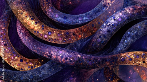 Astral Amphisbaena weaving through parallel dimensions: A high-resolution digital background with deep sapphires, amethysts, and copper accents for metaphysical education. photo