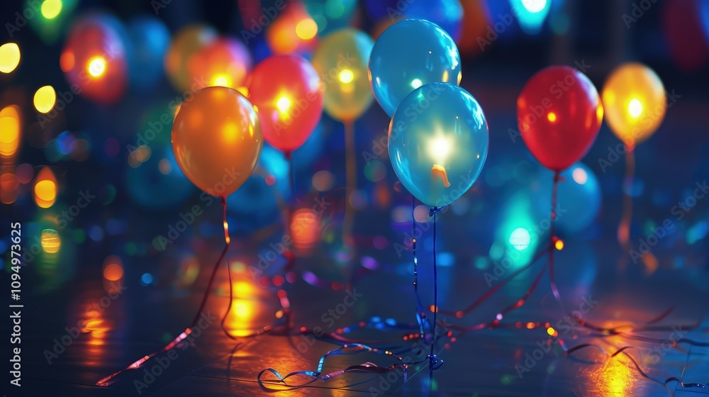 The background shimmered with soft bokeh lights, creating a dreamy atmosphere as colorful balloons floated gently in the foreground. The background shimmered with soft bokeh lights, creating a dreamy atmosphere as colorful balloons floated gently in the foreground.