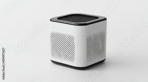 Modern Minimalist Cube-Shaped Wireless Speaker with Mesh Grille Front and Sleek Design Ideal for Home Decor and Music Experience Enhancement photo