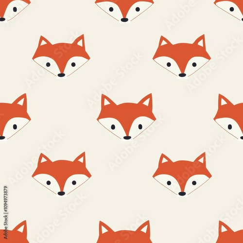 Charming Minimalist Fox Pattern for Seamless Fabric Design Featuring Playful Fox Faces in Orange and White on Soft Cream Background
