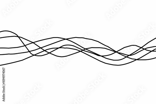 Thin wavy line abstract background. Wavy line horizontal divider outline minimalist background. Abstract black lines wave curve motion on white background. Vector Illustration. Line curve waves.
