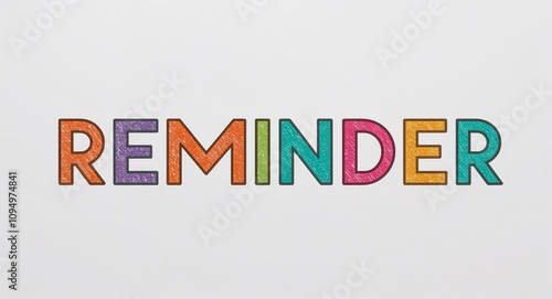 reminder artistic colorful style lettering on plain white background