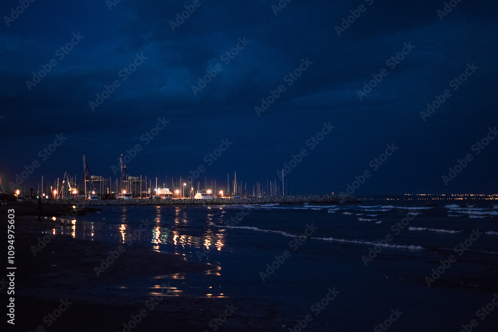 Fototapeta premium the night streets of Larnaca, Cyprus are decorated for the New Year and Christmas