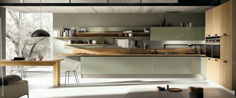 Modern Minimalist Kitchen Design With Green Cabinets Modern Minimalist Kitchen Design With Green Cabinets