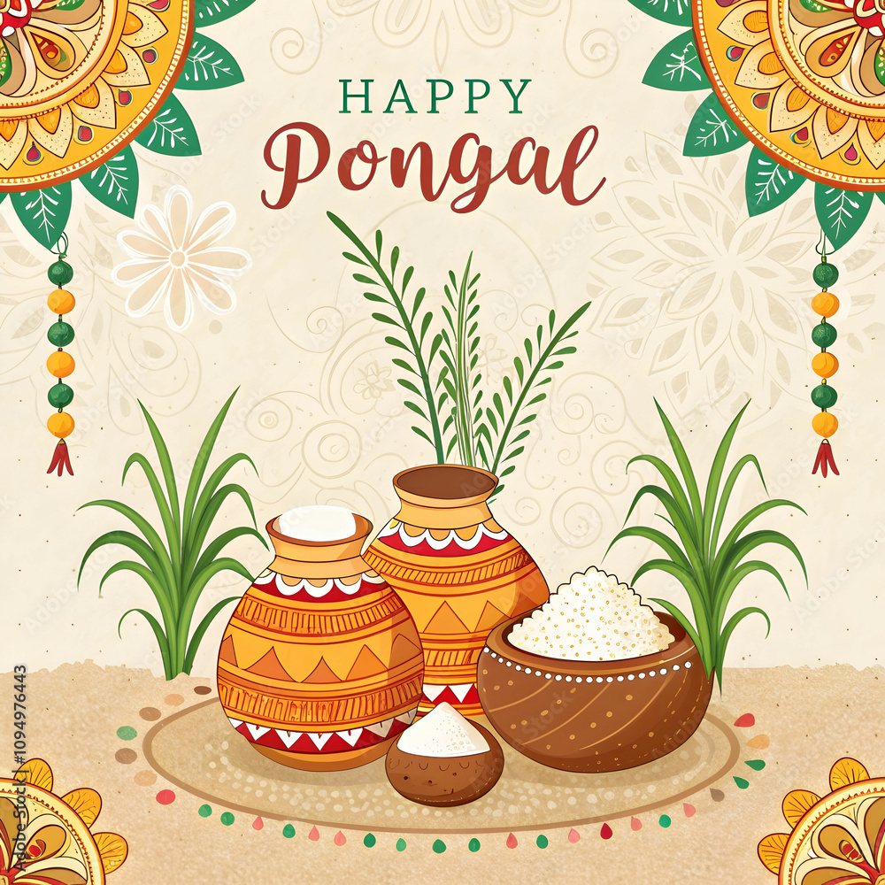 Fototapeta premium Pongal is a vibrant South Indian harvest festival celebrating abundance, family