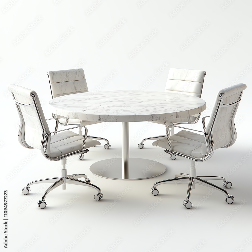 Modern round conference table with stylish chairs, white isolated background Modern round conference table with stylish chairs, white isolated background