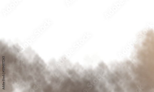 Abstract vector clouds, fog or smoke on an isolated transparent background. Dust cloud. Desert smoke. Sandstorm. 3D smog explosion. Cloud, smoke.Transparency in vector PNG format.