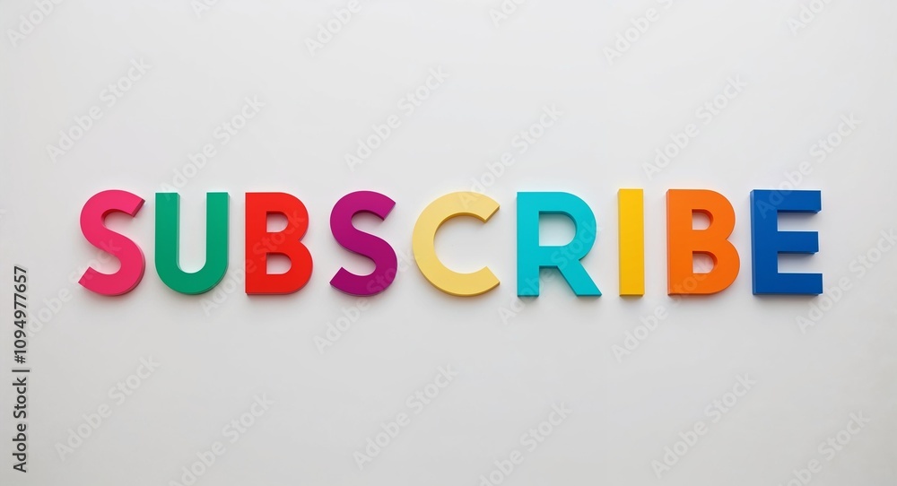 Subscribe artistic colorful style lettering on plain white background Subscribe artistic colorful style lettering on plain white background
