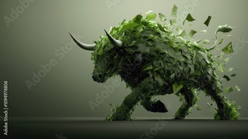 Obraz na płótnie Futuristic greenlit bull icon representing financial data trends digital art abstract environment dynamic perspective investment concept for seo impact w salonie
