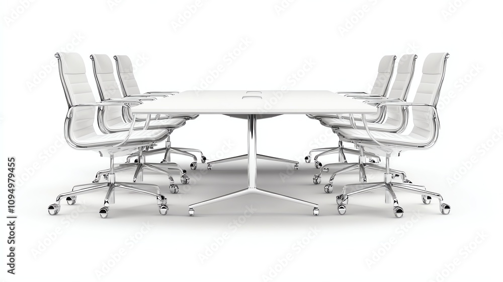 Modern office conference table with white chairs, isolated on white background. Modern office conference table with white chairs, isolated on white background.