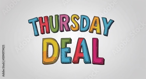 Thursday deal artistic colorful style lettering on plain white background