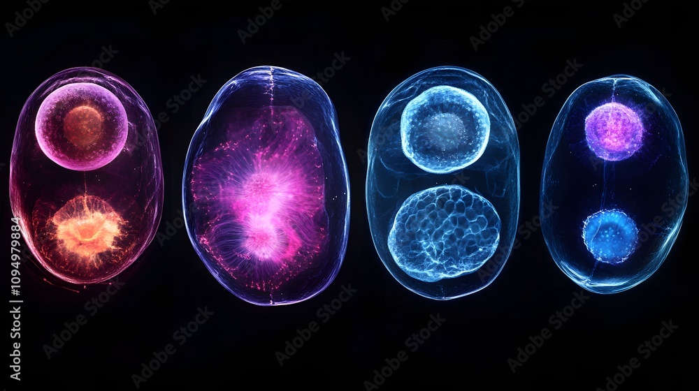 Naklejka premium The stages of mitosis from prophase to telophase