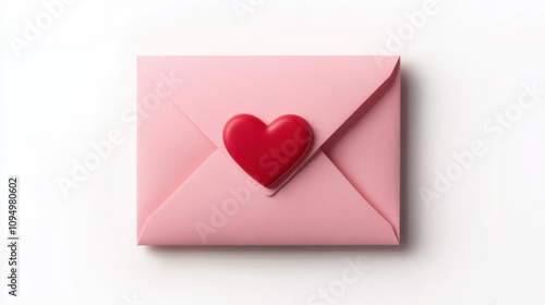 Pink envelope with red heart seal on white background symbolizing love and affection