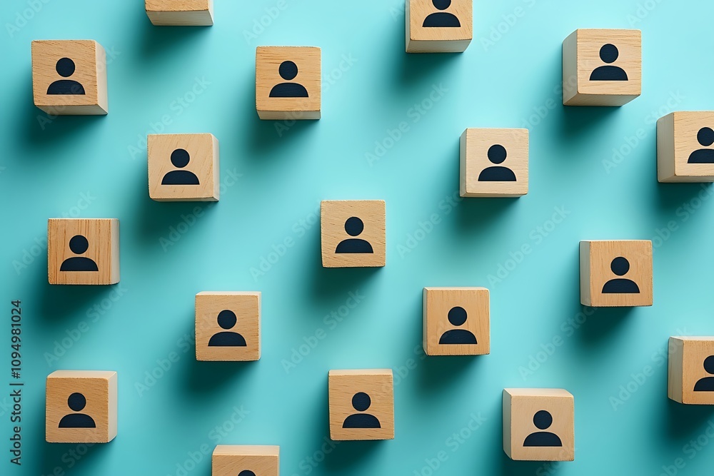 Wooden Person Icons Geometric Workforce Background Wooden Person Icons Geometric Workforce Background