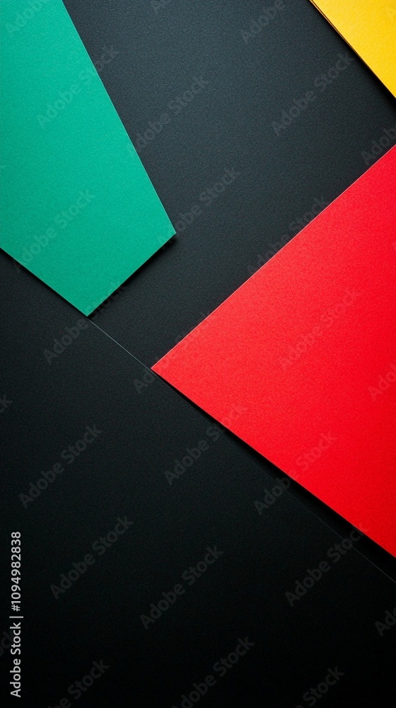 Vibrant geometric composition featuring bold green, yellow, and red shapes on a sleek black background, creating a striking contrast and modern abstract design. Vibrant geometric composition featuring bold green, yellow, and red shapes on a sleek black background, creating a striking contrast and modern abstract design.