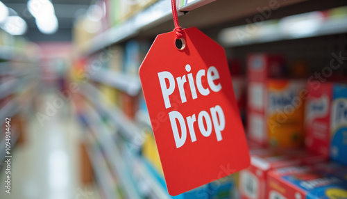 A close-up of a red price tag labeled 