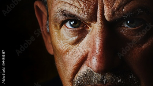 Close-up Portrait of an Elderly Man with a Serious Expression. AI Generated