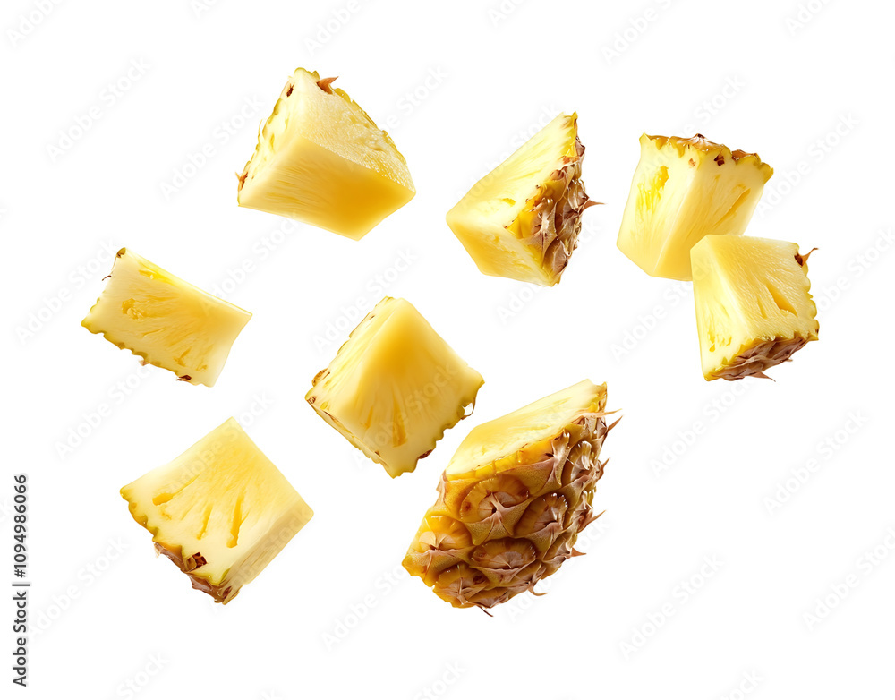 Ananas stücke fallend isoliert auf weißen Hintergrund, Freisteller,Transparent Ananas stücke fallend isoliert auf weißen Hintergrund, Freisteller,Transparent