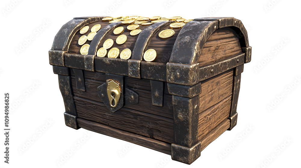 A wooden treasure chest overflowing with gold coins, symbolizing wealth and adventure. A wooden treasure chest overflowing with gold coins, symbolizing wealth and adventure.