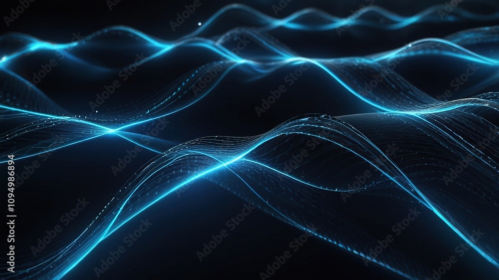 Beautiful Abstract Wave Technology Background with Blue Light Digital Effects Beautiful Abstract Wave Technology Background with Blue Light Digital Effects