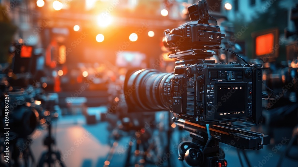 A cinematic setup with cameras ready for a live event, capturing moments in action. A cinematic setup with cameras ready for a live event, capturing moments in action.
