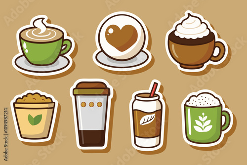 Whimsical and Colorful Coffee Stickers Collection: An Adorable Array of Beverages Perfect for Adding a Touch of Joy and Creativity