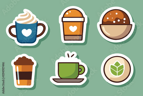Delightful Coffee and Dessert Stickers Collection: Celebrating Your Favorite Beverages and Sweet Treats Through Fun and Whimsical Illustrations