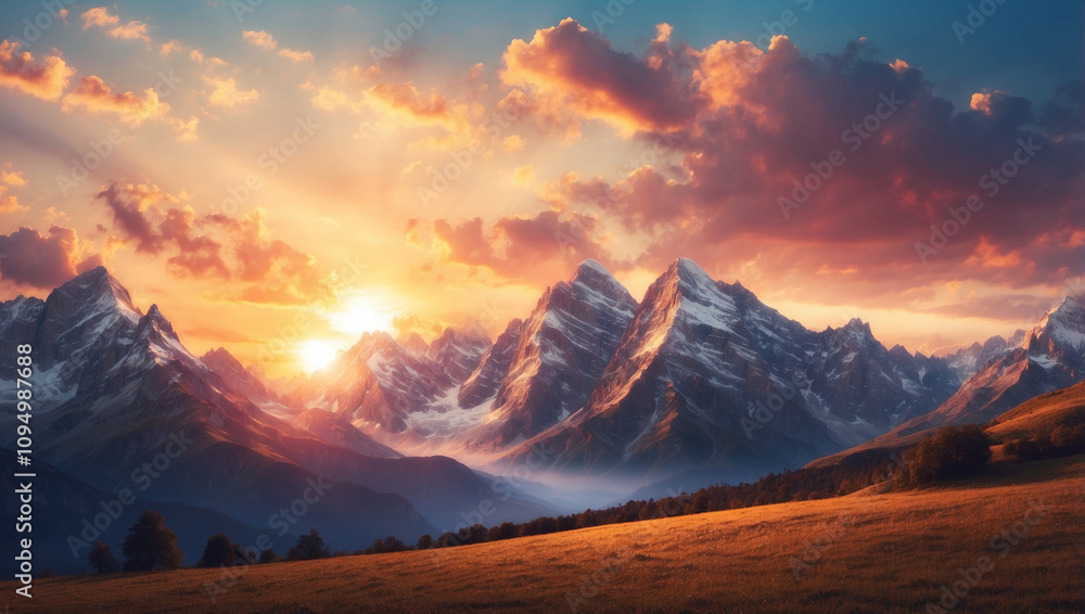 Beautiful Mountain Range with a Sunset Beautiful Mountain Range with a Sunset