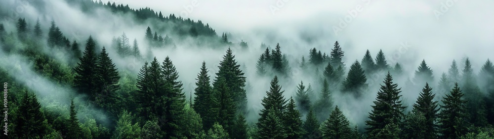 The enchanting beauty of a fog-draped forest captivates nature lovers. The enchanting beauty of a fog-draped forest captivates nature lovers.