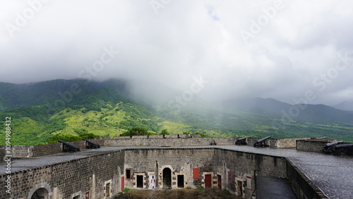 Cuadro en lienzo Rain falling over fort, the Brimstone Hill Fortress National Park, made of brick