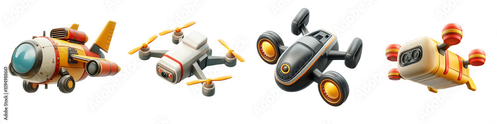 A futuristic delivery drone with sleek design and cargo compartment isolated on white and transparent background A futuristic delivery drone with sleek design and cargo compartment isolated on white and transparent background