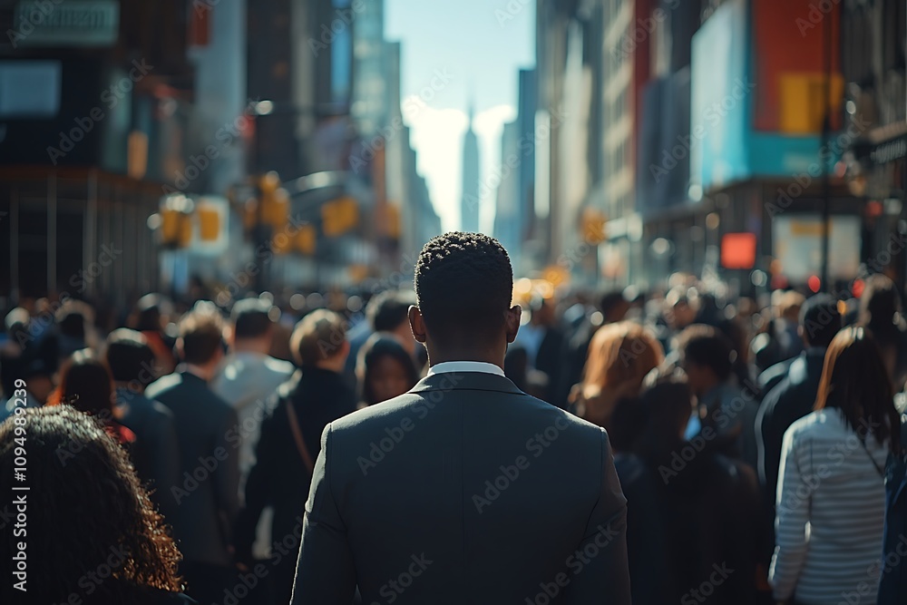 Fototapeta premium African American Businessman Walking in Busy City Crowd