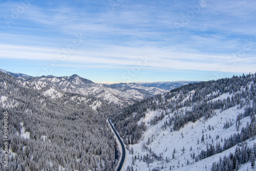 Aerial view of the Cascade Mountains in December