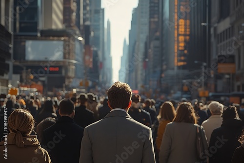 African American Businessman Walking NYC Urban Crowd Blur