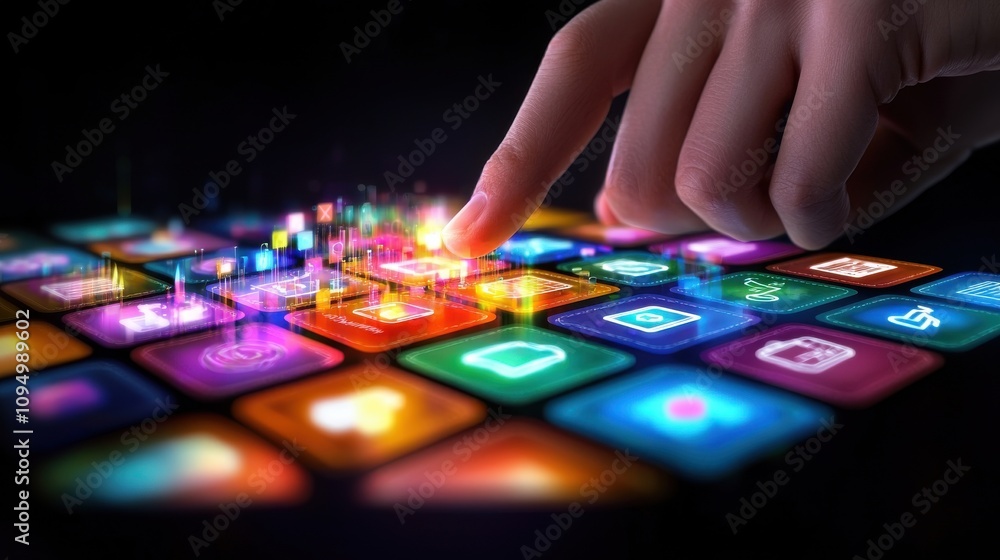 Fototapeta premium Engaging digital interaction technology hub user interface virtual space close-up view innovative sme business management solutions for enhanced workflow