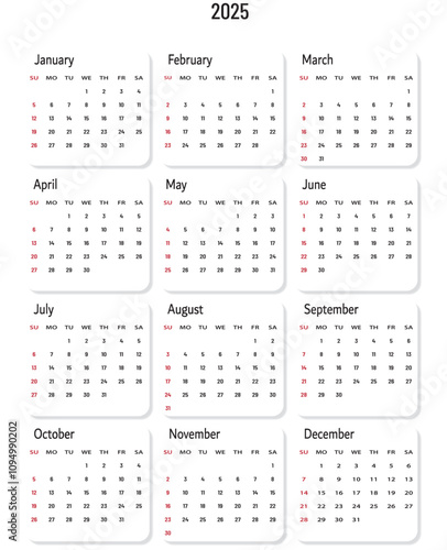 calendar for 2025 vector design