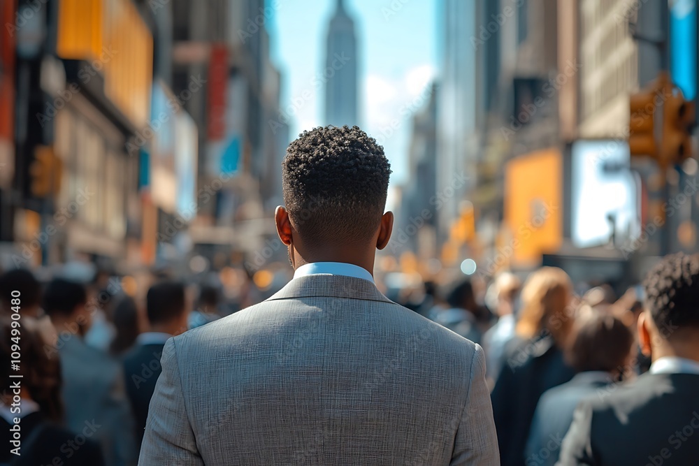 African American Businessman, Bright Sunlight, Urban Landscape African American Businessman, Bright Sunlight, Urban Landscape