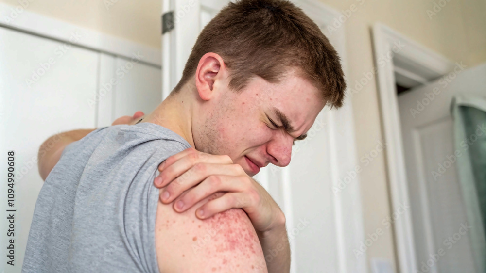 Fototapeta premium distressing reality of skin conditions, as seen through the inflamed and irritated skin on a person’s arm.